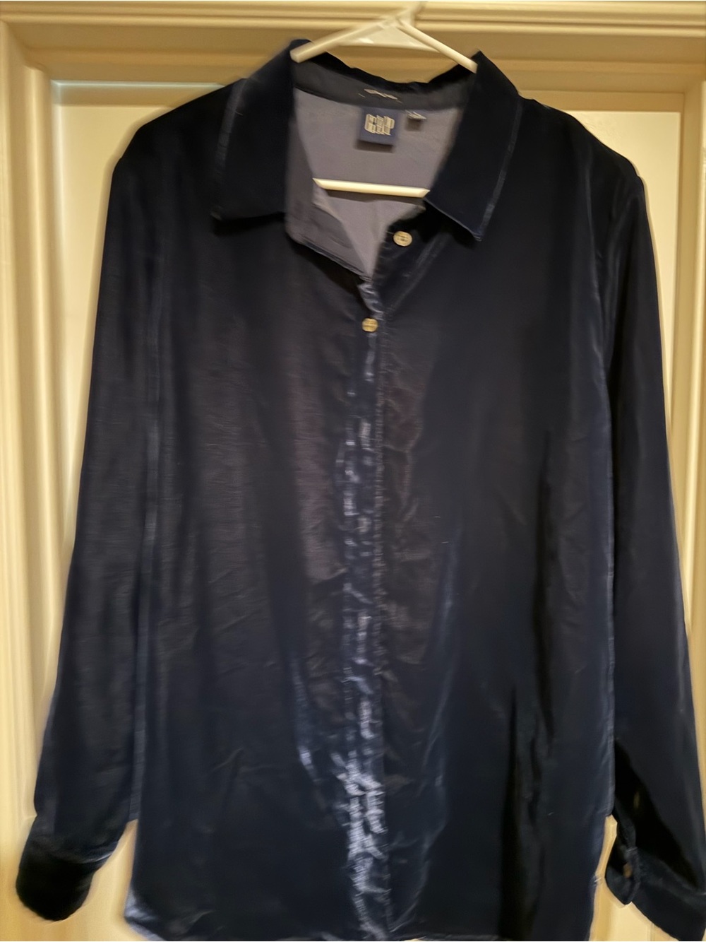 GAP Women's Navy  velvet Button-Front Blouse